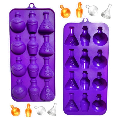 HWSFYES 2 Pack Halloween Chocolate Mold, 3D Silicone Candy Molds Halloween Baking Mold Bottle Gummy Fondant Mold for Candy Cookie Ice Cube Sugar Cakes Decorating
