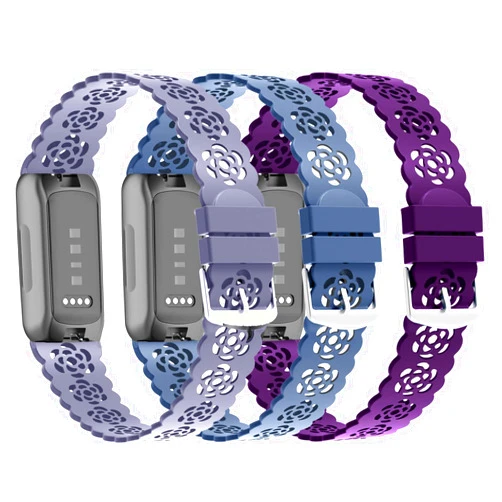 VOMA 3-Pack Slim Silicone Bands Compatible with Fitbit Inspire 3/Inspire 2/Inspire HR/Inspire/Ace 3/Ace 2, Lace Silicone Thin Narrow Rose Hollowed-out Sports Replacement Wristband Strap