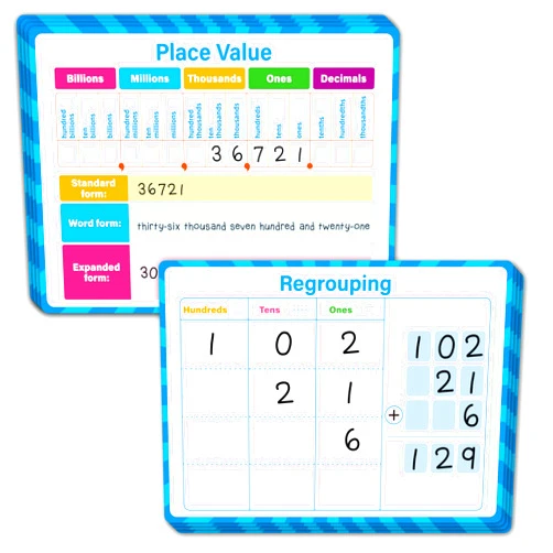 SpriteGru 8 Packs Place Value Whiteboards, Double Sided Dry Erase Card Writable and Erasable Math Learning White Board for Kids, Students, Classroom and Home (Each Measures 12” x 9”)