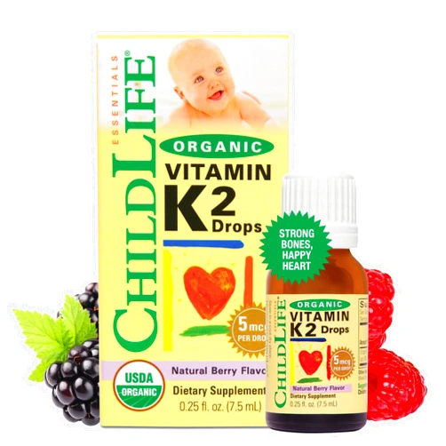 CHILDLIFE Essentials Organic Vitamin K2 Drops - Infant Toddler Baby Vitamin K, K2 Supplement, Vitamin K2 MK7, Liquid K2, Vitamin K Drops - Natural Berry Flavor, 0.25 Fl Oz (Pack of 1)