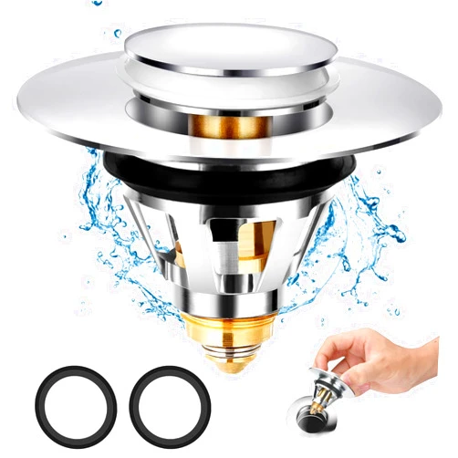 Ainiv Pop-up Sink Plugs with 2 Seals, Universal Sink Strainer for Bathroom 34-38mm, Push-Type Bounce core Strainer Drain Protector, Hair/Ring Trap Catch Catcher, Bullet Core Push Type Filter