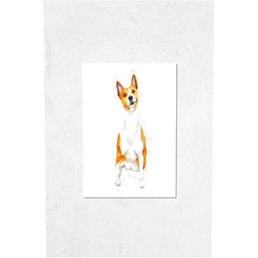 KwikMedia Watercolor closeup portrait of cute Basenji breed dog isolated on white background. Shorthair African Barkless Dog hound type hunting dog. Hand drawn sweet home pet. Greeting card design. Clip art