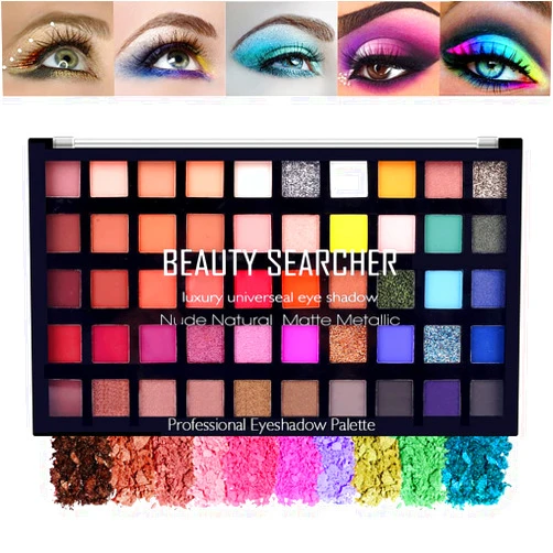 Beauty Glazed Ultra Colorful 50 Colors Eyeshadow Palette, Matte Shimmer Metallic Colors Eyeshadow Powder Soft Cream Powder Makeup Pearl All Highly Pigmented Blending Natural Velvet Texture Eye Shaow Kit # T03