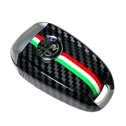JUNMEI ABS Carbon Fiber Style 3D Color Black Logo Car Smart Remote Key Fob Cover Case Replace for Alfa Romeo Giulia Stelvio Tonale (Black Logo, Black B)