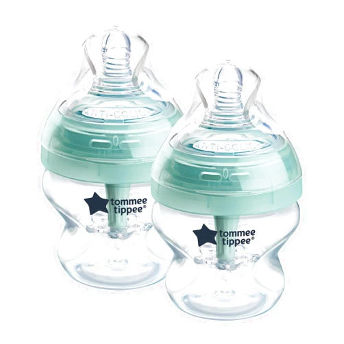 Tommee Tippee Advanced Anti-Colic 5 oz BPA Free Baby Bottles, Newborn 0+ Months, Slow Flow Breast-Like Nipple, Unique Design Keeps Air Away from Milk and Baby, Clear, Pack of 2