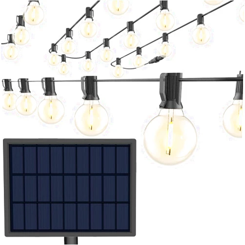 Sunlitec Solar String Lights Waterproof LED Indoor/Outdoor Hanging Umbrella Lights with 25 Bulbs - 27 Ft Patio Lights for Deckyard Tents Market Cafe Gazebo Porch Party Decor