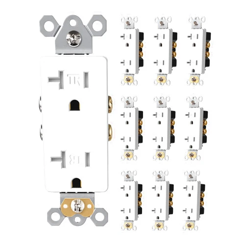 DEWENWILS [10 Pack] DEWENWILS Duplex Receptacle Outlet, Tamper Resistant Electrical Wall Outlets(TR), Residential Grade, 20Amp/125V/2500W, Self-Grounding, 2-Pole, 3-Wire, UL Listed, White