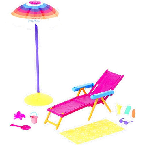 Barbie Loves The Ocean Beach-Themed Playset, with Lounge Chair, Umbrella & Accessories, Made from Recycled Plastics, Gift for 3 to 7 Year Olds
