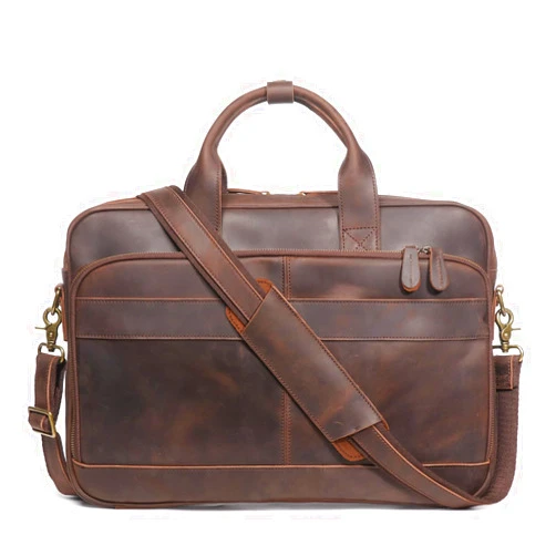 LEATHFOCUS Leather Briefcase for Men 17Inch Laptop Messenger Bags Business Travel Handcrafted Laptop Bag with YKK Zipper Gift