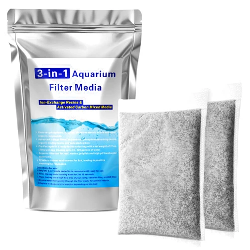 Ceoighe 2 Pack 11oz Aquarium Filtration Media, Extruded Carbon & Ion Exchange Resin in Nylon Bags, Treats 75-100 Gallons Per Bag, Removes Phosphates & Metals for Reef, Marine, Jellyfish & High pH Aquariums