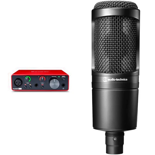 Audio-Technica AT2020 Cardioid Condenser Studio XLR Microphone, Black, Ideal for Project/Home Studio Applications & Focusrite Scarlett Solo (3rd Gen) USB Audio Interface with Pro Tools | First