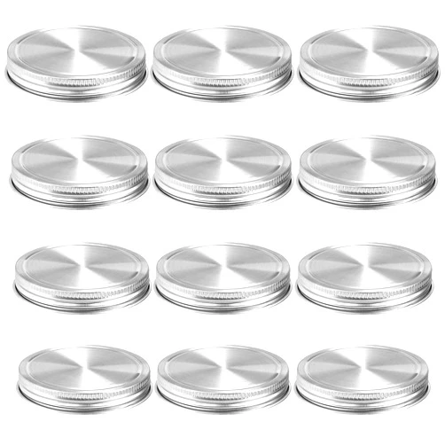 Aikeve Stainless Steel Mason Jar Lids,12 Pack Polished Surface,Reusable and Leak Proof,Storage Caps with Silicone Seals for Wide Mouth Size Jars (12-Pack Stainless Steel Lids(Wide Mouth))