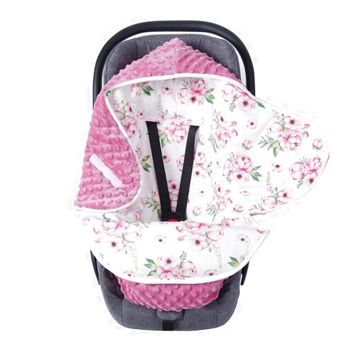 Miracle Baby Car Seat Covers, 100% Cotton Winter Minky Baby Swaddle Blanket for Boys Girls Newborn Baby Swaddle Wrap Soft Thick Baby Swaddling Blanket for Baby Seat 0-6 Months (Pink Flowers)