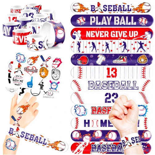Generic 48PCS Baseball Party Favors - 24 Tattoos & 24 Slap Bracelets for Kids, Perfect for Sports-Themed Birthdays, School Prizes, and Classroom Rewards