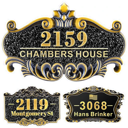 MORIDA Personalized Address Sign House Number Plaque Address Plaque Custom Steet Number Sign, Metal or Acrylic Antique Brass for Outside Mailbox Plate Vintage