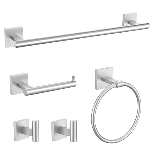 Lairuier Towel Bar Set, 5pcs Bathroom Hardware Set 304 SUS Round Wall Mounted, Includes 23.6” Towel Bar, 16” Towel Holder, Toilet Paper Holder and Towel Hook, Bathroom Accessories Set Brushed Nickel