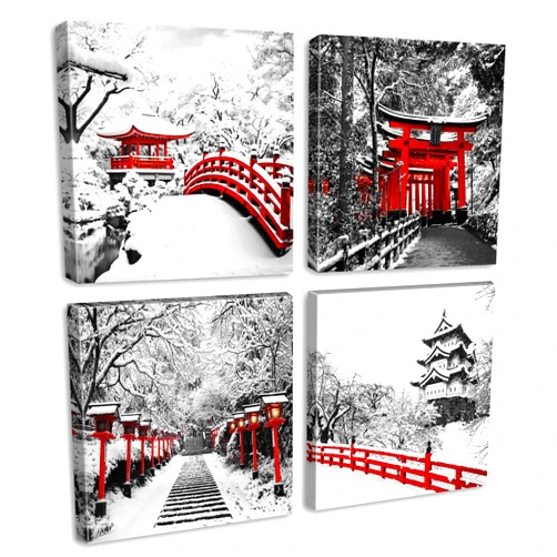 DJSYLIFE Japanese Wall Art - Asian Nature Landscape Black White and Red Canvas Prints Japanese Posters Winter Scenery Pictures Modern Artwork for Bedroom Living Room Home Decoration 12