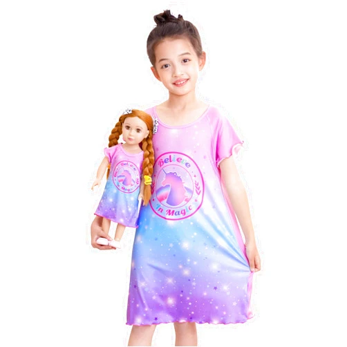 ICOSY Girls Nightgowns Matching Doll & Girls Pajamas Clothes Sleepwear for American 18