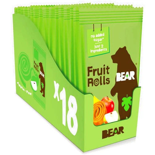BEAR Real Fruit Snack Rolls - Gluten Free, Vegan, and Non-GMO - Apple – Healthy School And Lunch Snacks For Kids And Adults, 0.7 Ounce (Pack of 18)