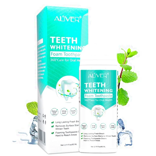 Dreamore Teeth Toothpaste Cleansing Foam 60ml Baking Soda Toothpaste Intensive Stain Removal Toothpaste Travel Friendly Easy to Use Oral Care-Toothpaste Replacement Ultra-fine Mousse Foam