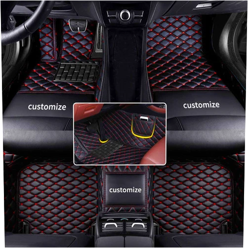Muchkey car Floor Mats fit for 95% Custom Style Luxury Leather All Weather Protection Floor Liners Full car Floor Mats Black-Red