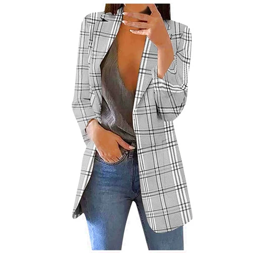 Generic Womens Blazers Blazers Outfits for Women Turtle Neck Work Plaid Cardigan Fall Summer Blazers 2024