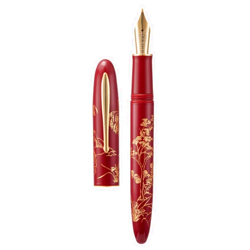 HONG DIAN Hongdian N23 Red Rabbit Fountain Pen, Iridium Extra Fine Nib Gold Trim, New Year Lucky Rabbit Carving Design, Smooth Writing Pen with Converter and Metal Pen Box Set
