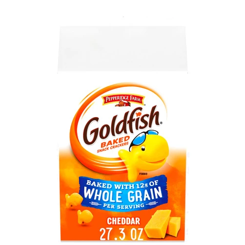 Goldfish Cheddar Cheese Crackers, Baked with Whole Grain, 27.3 oz Carton