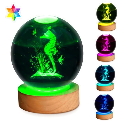 YAZJIWAN 3D Crystal Ball Lamp,Large 3D Crystal Ball Seahorses Lamp, Seahorses Night Light 7 Color Change Bedroom Decor Lamp,Christmas Gifts Birthday Gift for Boys, Girls