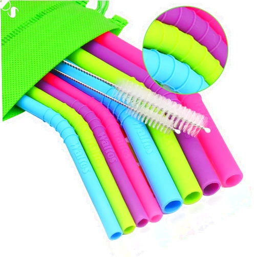 Walfos Reusable Silicone Straws - 2 Size Flexible Drinking Bendy Straws for Smoothies/20 & 30 oz Tumblers, BPA Free (4 Wide Straws + 4 Regular Straws + 2 Cleaning Brushes + 1 Storage Pouch）