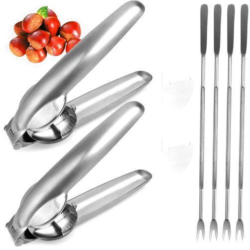 Anwenk 2Pack Anwenk Nutcracker Chestnut Clip Peeler Nut cracker Pecan Walnut Plier Opener 304 Stainless Steel Kitchen Tools with 4 Picks