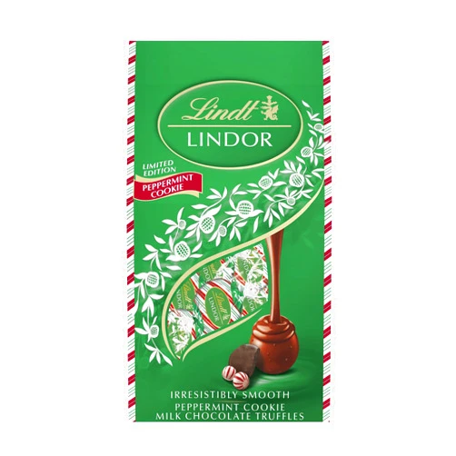 Lindt Lindor Limited Edition Peppermint Cookie Milk Chocolate Truffles Stocking Stuffer Gift Bag, 5.1 Oz