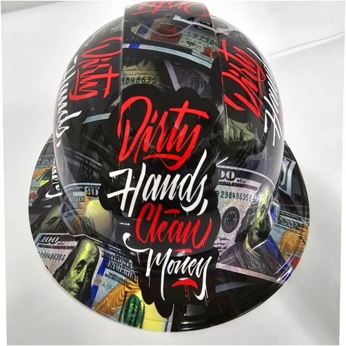 Wet Works Imaging Customized Pyramex Full Brim Dirty Hands Clean Money Hard Hat with Ratcheting Suspension