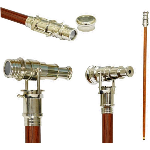 5MOONSUN5's Brass Walking Stick Vintage Handle Victorian Telescope Head Foldable Steampunk Accessories Wooden Walking Stick Cane for Men and Women