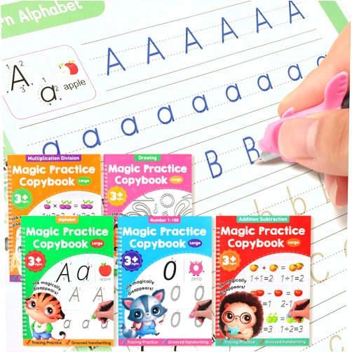 Helsort Large Magic Grooved Practice Copybook for Kids, Reusable Grooved Handwriting Workbook, Learn to Write Number Letter Tracing for Kids Ages 3-8 Kindergarten Preschool Calligraphy 10.2×7.3
