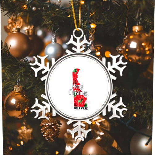 Nintydays Delaware Metal Snowflake Ornament Travel Souvenir Heroes Series White Snowflake Ornaments Holiday Christmas Tree Party Decorations USA American State Outline Hanging Xmas Keepsake for Kids Children