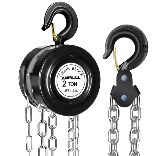 ANBULL Hand Chain Hoist 4400LBS 10FT, 2T 3M Manual Chain Block with Upgrade G80 Galvanized Chain, Manual Hoist for Warehouse Building Automotive Machinery