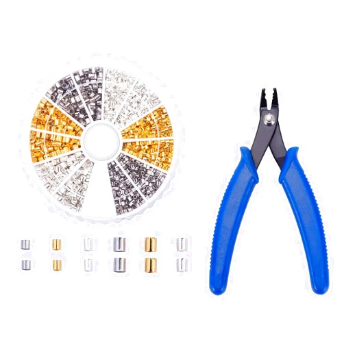 PH PandaHall 3000pcs 1.5mm 2mm 3 Colors Brass Tube Crimp End Spacer Beads and 1 Set 45# Steel Bead Crimping Pliers Jewelry Making Tools