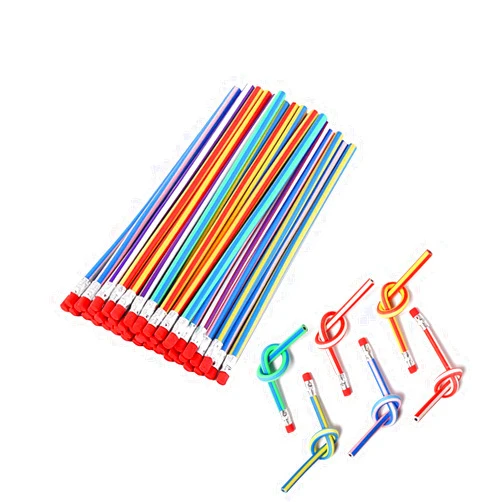 OJYUDD Flexible Bendy Pencil, 35 PCS Flexible Soft Pencil Colorful Stripe Soft Pencils with Eraser as Gift for Students or Children