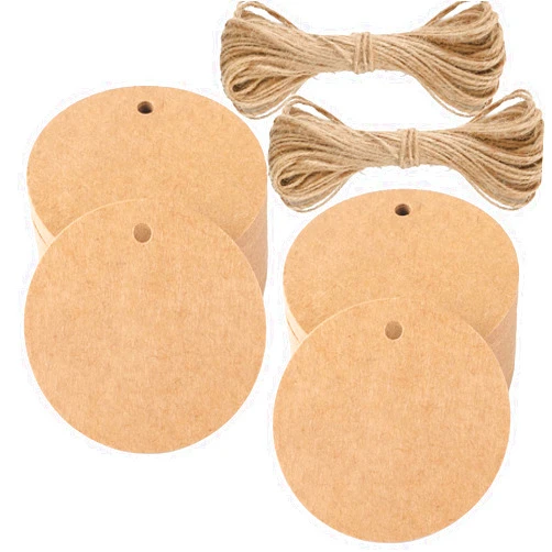 G2PLUS 100PCS Kraft Paper Gift Tag with String,2'' Round Paper Tags Blank Hang Tags Brown Circle Tags with Holes for Craft Projects, Xmas Gift, DIY Wedding Favor Bag