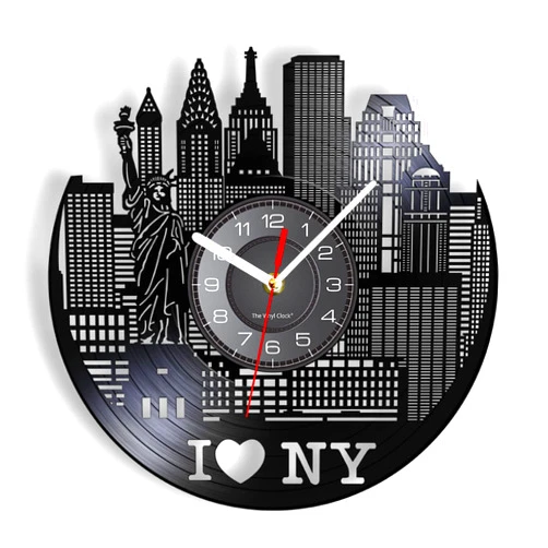 ICECHEN Wall Clock - 12 Inch New York Cityscape Modern Silent Wall Clock Watch Wall Decor NYC Skyline Vinyl Record Wall Clock Watches Travel Gifts