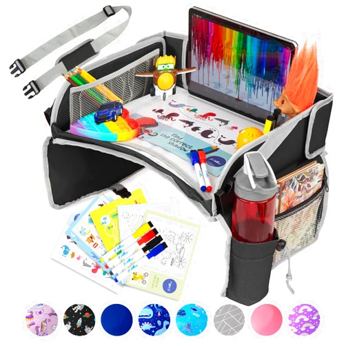 PILLANI Kids Travel Tray for Car - Car Seat Tray for Kids Travel, Car Trays for Kids Roadtrip Essentials,Carseat Table Tray for Kids Road Trip Activities -Toddler Lap Desk Organizer for Airplane