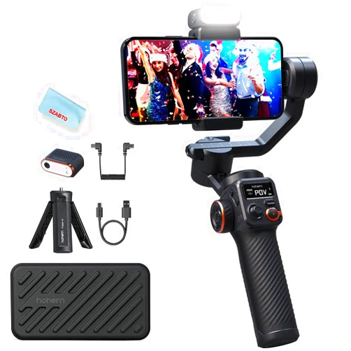 Hohem iSteady M6 Kit Smartphone Gimbal Stabilizer 3-Axis with Magnetic Fill Light/AI Tracking Sensor for iPhone Android with 0.91-inch OLED Display Max Payload 400g