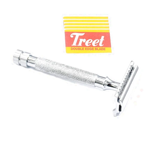 OdontoMed2011® Men's Traditional Classic Handle Stainless Steel Double Edge Shaving Safety Razor with 5 Pcs Double Edge Razor Blades BTS-313