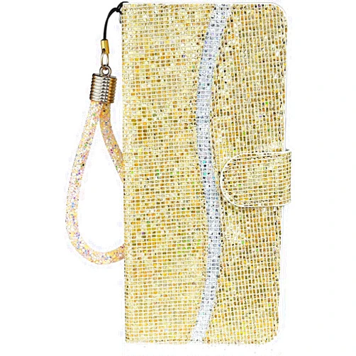 GDNIA Case for iPhone 13/13 Pro/13 Pro Max, Glitter Large Capacity Wallet Case Card Slots Kickstand Wrist Strap Magnetic Closure Leather Case (Color : Gold, Size : 13pro 6.1