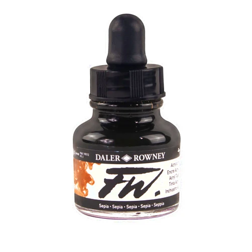 Daler Rowney Daler-Rowney FW Acrylic Ink Bottle Sepia - Versatile Acrylic Drawing Ink for Artists and Students - Permanent Calligraphy Ink - Archival Ink for Illustrating and More