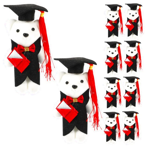 MAGICLULU Mini Plush Graduation Bear 10pcs Stuffed Animal with Grad Cap Flower Bear Doll Bouquet Decor Class of 2024 Graduation Present for College High School