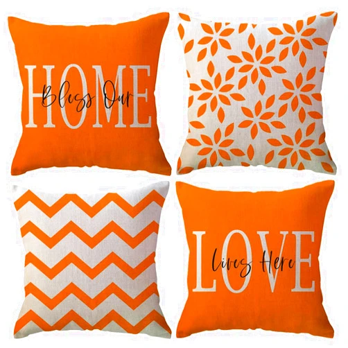 ULOVE LOVE YOURSELF Bless Our Home Throw Pillow Covers 18x18 Double-sided Printed Farmhouse Geometric Dahlia Floral Pillowcases Modern Decorative Cushion Covers 4Pack for Porch Couch Sofa Decor (Orange)