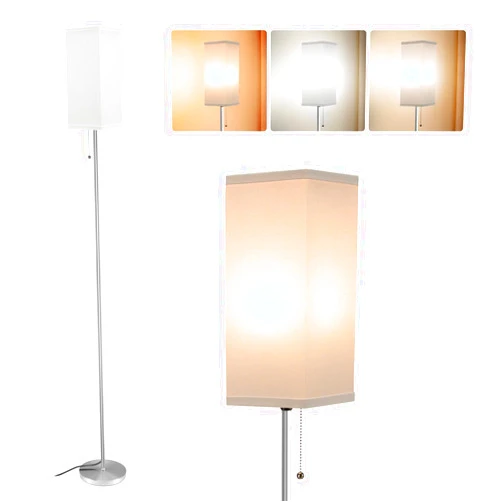 Ziisee Floor Lamp Bundle 3 Color Temperature Silver Standing Lamps with Pull Chain Switch White Lampshade, Modern Tall Lamp for Bedroom Office Home Nursery