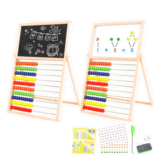 Ranqibo Wooden Abacus for Kids Math - Double-Sided Blackboard Whiteboard Magnetic Abacus for Toddlers 1-3 with 100 Magnetic Number & Fruit Stickers - Educational Counting Games Kids Gift